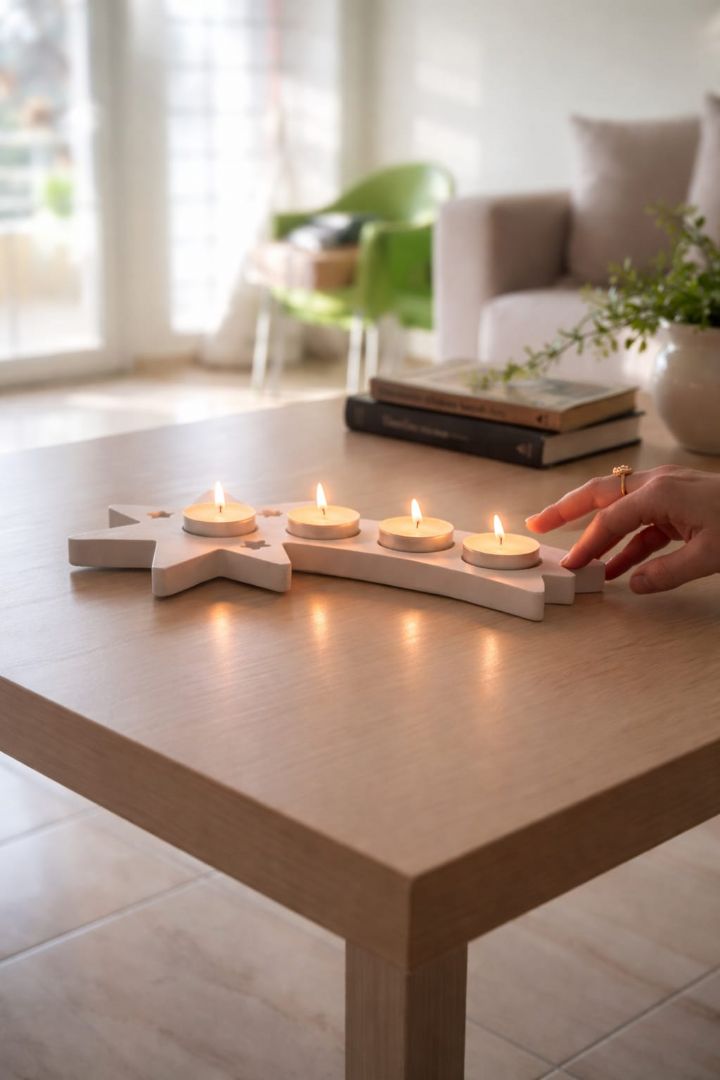 B012 Decoratif Mumluk 4 lü Kırık Beyaz Mumlar Dahildir