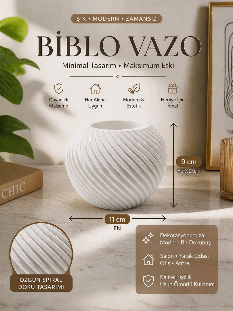 B019 Spral Vazo Kırık Beyaz 